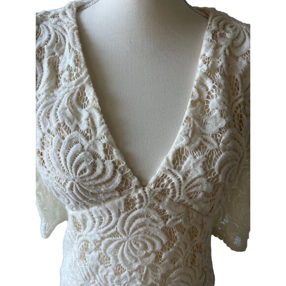 FREE PEOPLE Womens Cream Lace V Neck Dress Size Small - Picture 4 of 6